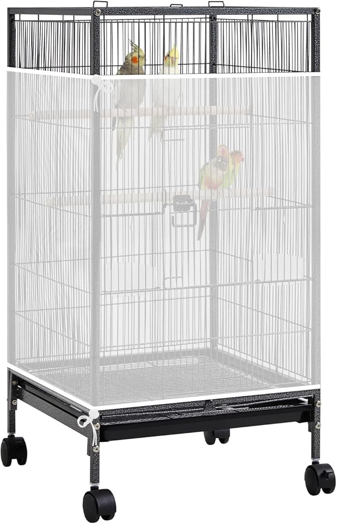 Trinkrittey Large Bird Cage Seed Catcher, 31 x 118 inches Adjustable Large Bird Cage Cover Elastic Band Mesh Cages Cover Skirt Nylon Mesh for Parakeet Parrot Cages