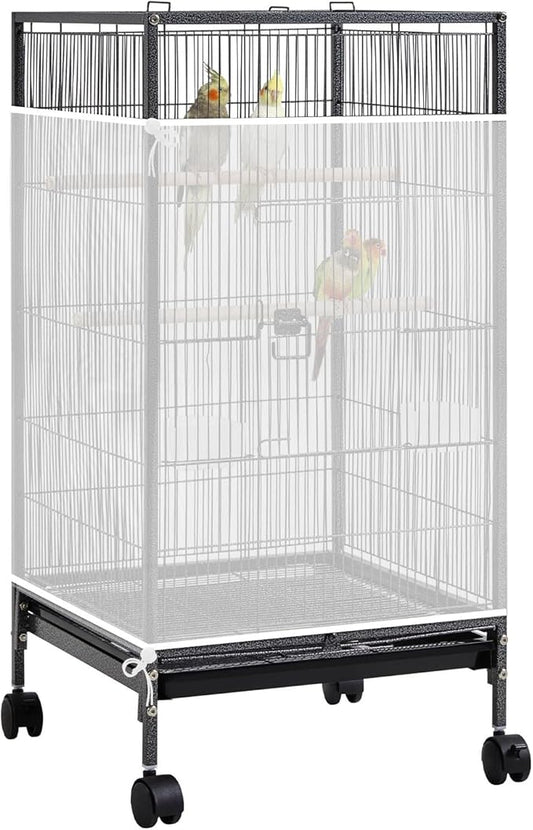 Trinkrittey Large Bird Cage Seed Catcher, 31 x 118 inches Adjustable Large Bird Cage Cover Elastic Band Mesh Cages Cover Skirt Nylon Mesh for Parakeet Parrot Cages