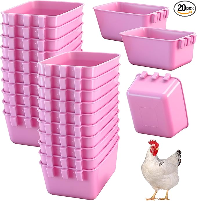 Maxdot 20 Pcs Chicken Water Feeder Cups 16 oz Pigeon Bird Feeder Cups Hanging Cage Chicken Water Cup for Pet Parrot Rooster Parakeet Bunny Gamefowl Poultry Wire Hutch(Pink)