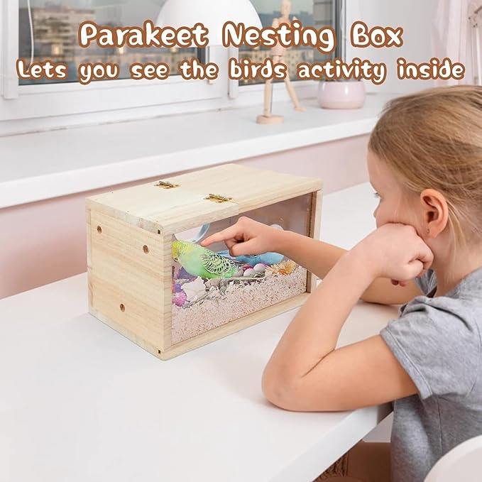 1 Piece Transparent Bird House Cage Wood Breeding Box for Parrot Parakeet Cockatiel Lovebirds