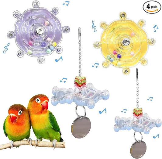 Bird Toys for Parakeets, Colorful Parakeet Toys Wheel, Interactive Spinner Rattle Parrot Toy, Cockatiel Toy for Bird Cage, Chewing Exercise for Conure, Budgies Enrichment Toy (4pcs, Rondom Color)