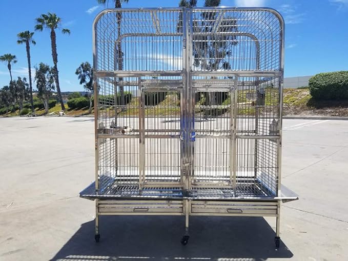 XL Size Full 304 Stainless Steel Double Macaw Cockatoo Parrot Bird Pet Breeder Cage w/Divider SUS304 Medical Grade Steel