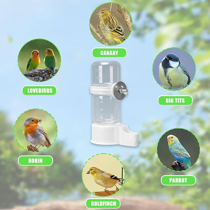 Bird Water Feeder,2PCS Automatic Bird Water Dispenser for Cage,Parrot Water Bottle Drinker Food Seed Dispenser Cage Accessories for Parrots Budgie Lovebirds Parakeet Cockatiel (Clear 140 ML)