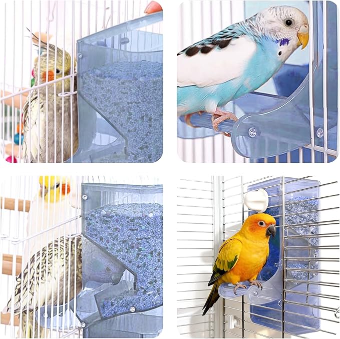 AOTU Automatic Bird Feeder for Cage Crack-Resistant Plastic Parakeet Cage Accessories No Mess Bird Cage Seed Catcher for Small Medium Birds Parrots Cockatiels Parakeets Conures Canaries (Light Blue)