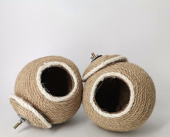 Nest for Birds Bird Nest House Natural Coconut Shell Simulation Birdhouse Grass Bird Hut Parakeet Nesting Box (Hemp Rope)