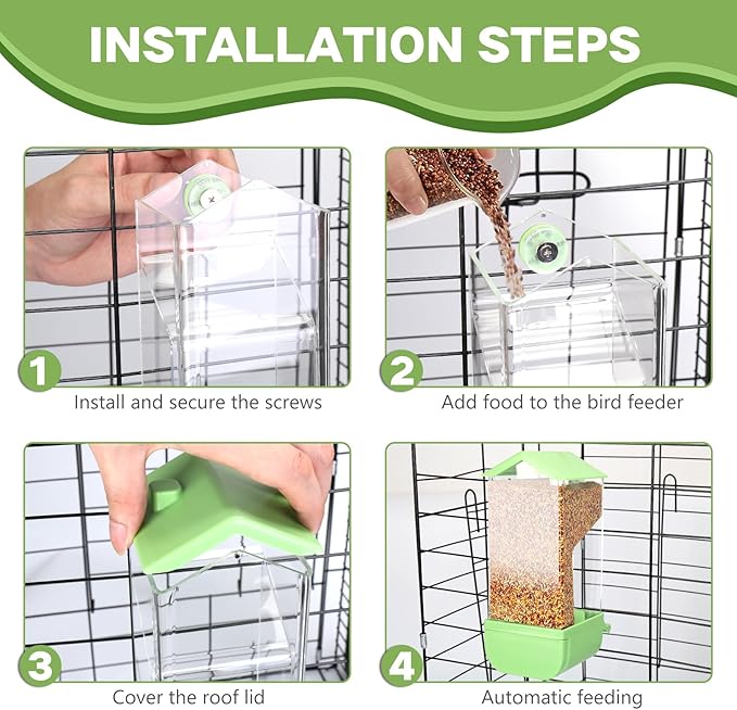 Yummy Sam Automatic Bird Feeder with Perch for Cage, No Mess Acrylic Transparent Bird Cage Feeder, Parrot Seed Feeders Food Container Cage Accessories for Small Medium Birds Parrot Cockatoo Canary