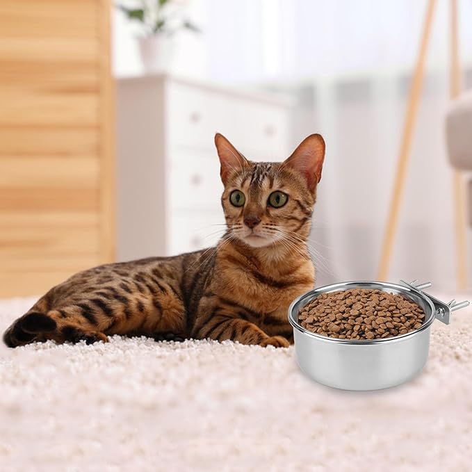 Hypeety Stainless Steel Bird Food Water Bowl Parrot Cage Accessories for Parakeet Bird Dog Cat Parrot Rabbit 2PCS (Large,5.5 * 2.3in)