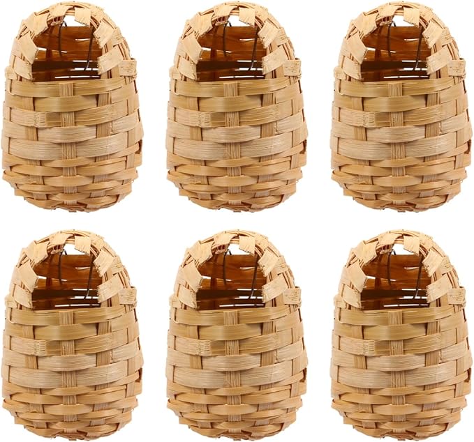 Milisten 6Pcs Handmade Bamboo Bird Nests with Hooks for Outdoor Bird Roosting Houses Winter Shelter and Garden Decoration