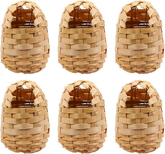 Milisten 6Pcs Handmade Bamboo Bird Nests with Hooks for Outdoor Bird Roosting Houses Winter Shelter and Garden Decoration