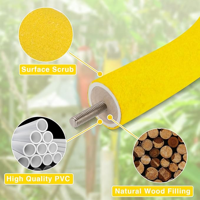 Rypet U Shape Parrot Perch Stand Toy for Paw Grinding Clean Stick Exercise, Rough-Surfaced Quartz Bird Perch Standing Cage Accessories for for Small Parakeets Cockatiels Conures Macaws (Yellow L)