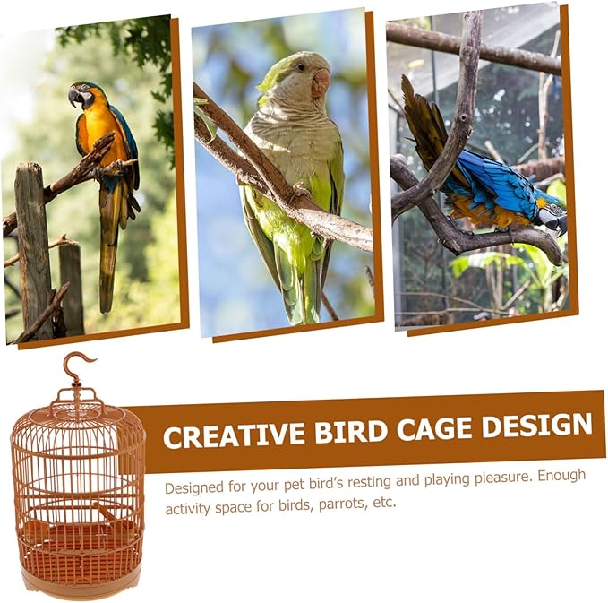 Ipetboom Vintage Decorative Portable Bird Cage, All-Round Ventilation, Hanging, 1 Feeding Cup, 1 Standing Pole, For Parrots
