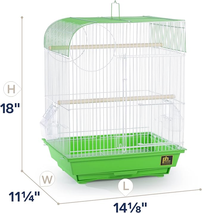 Prevue Pet Products South Beach Flat Top Bird Cage - Ideal for Finches, Canaries, Budgies, and Similarly Sized Birds, Minimal Assembly, Made of Powder-Coated Steel Wire Mesh - Green & White