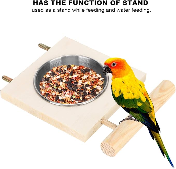 Pet Feeder, Parrots Feeding Dish Cups Stainless Steel Food Water Feeder Cage Accessory with Stand