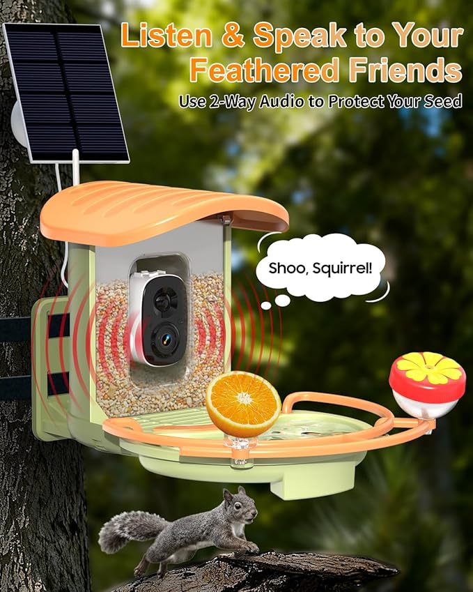 Bird Feeder with Camera, 2K HD Camera Birds Feeder with AI Bird Recognition, Solar Powered Smart Birdfeeder with Bath, App Control, Color Night Vision, Gift Box Package, Easy Install