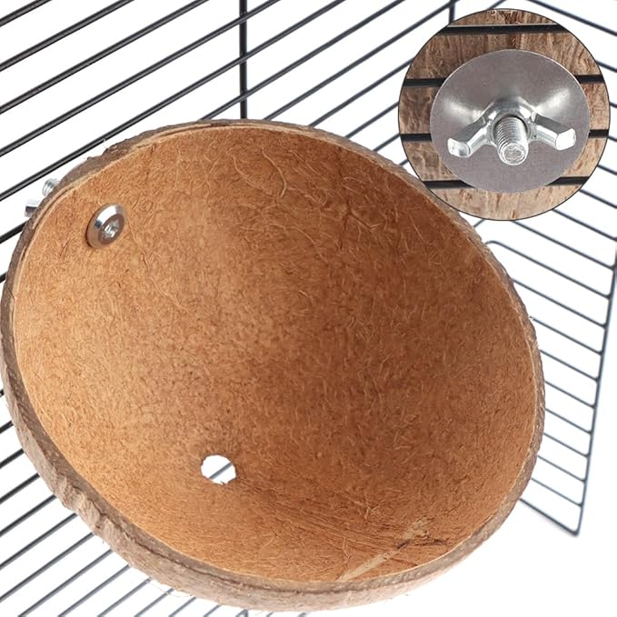 VTurboWay 2 Pack Bird Nest Natural Coconut Shell Parrot Nest Finch House Canary Bed Hatching Nest Breeding Nesting for Cage Sleeping Bird Bed