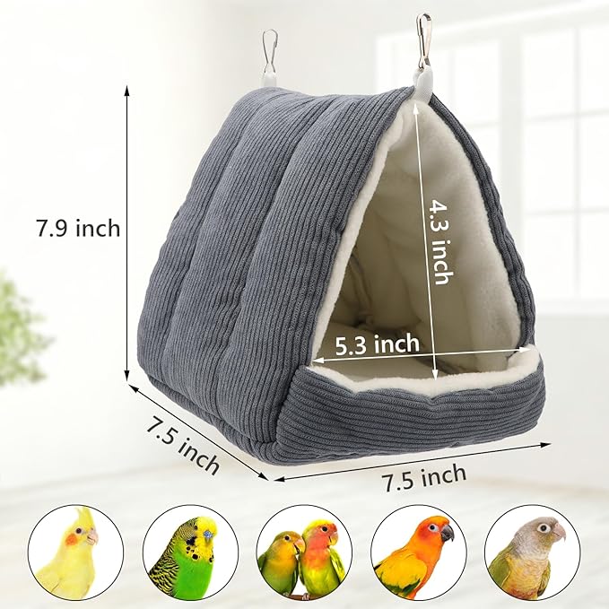 Bird Nest House Winter Warm Bird Bed Hanging Hammock Hideaway Hut for Parakeets Budgies Cockatiels Conures Quaker Parrot (Gray)
