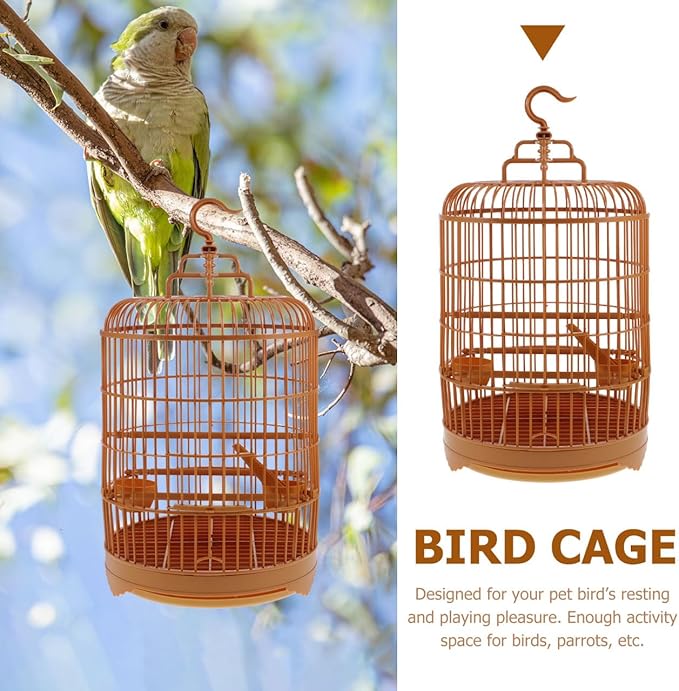 Toddmomy Round Plastic Bird Cage with Hanging Hook and Standing Pole for Parakeet Budgie Cockatiel Lovebird Small to Medium Birds 17.71X9.84X9.84In