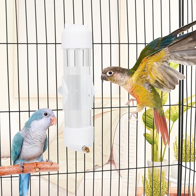 Wontee Bird Water Dispenser Parrot Waterer Automatic Bird Water Feeder for Medium Birds Cockatiel Conure Caique (White (6.8oz))