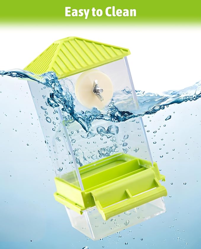 Hamiledyi 2 Pcs Automatic Bird Feeder No Mess Bird Cage Feeder Seed Food Container with Perch Transparent Parrot Cage Accessories for Parakeets, Budgies, Cockatoos, Finches, Lovebirds (Green)