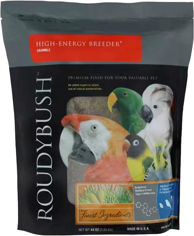 Roudybush High Energy Breeder Food for Breeding & Weaning Birds - Scientifically Formulated Bird Feed - Bird Food Pellets w/ Corn, Wheat, Soy - Nutritious & Healthy Feed for Birds (Crumble, 44oz)