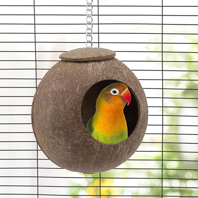 Hypeety Natural Coconut Hideaway Parrot Birds Toys Decorative Bird Nest Cage House for Pet Parrot Budgies Parakeet Cockatiels Conure Canary Finch Pigeon Cage Hamster Rat (Nest Cage Only)