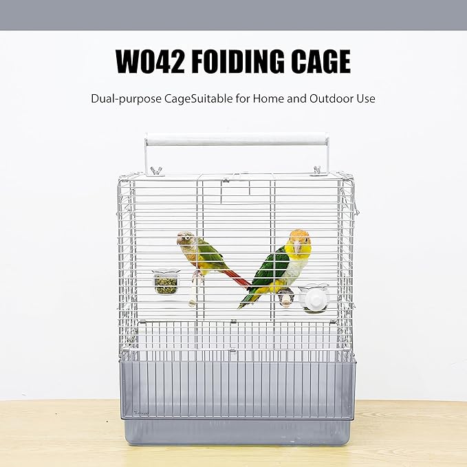 Stainless Steel Travel Bird Cage, 304 Portable Foldable Carrier for Parrots, Conures, Cockatiels, Parakeets – 17 Inch Large Birdcage with Aluminum Handle & Perch(Blue, Large Birdcage)