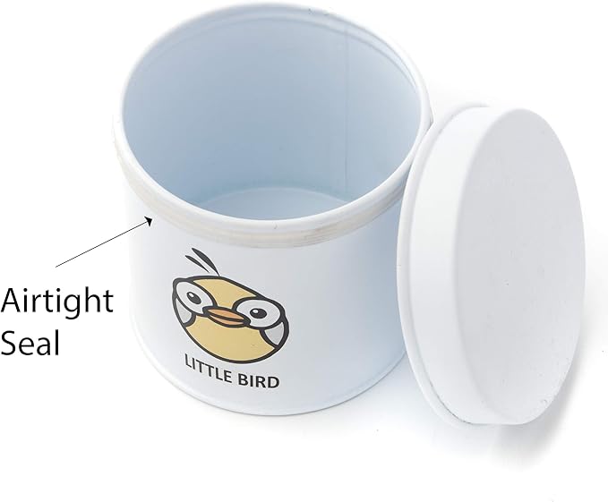White Bird Food Tin with Airtight Seal with Lid | Hand Painted to Perfection with a cute Yellow Tweetie Bird Design
