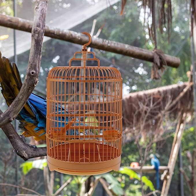 Toddmomy Round Plastic Bird Cage with Hanging Hook and Standing Pole for Parakeet Budgie Cockatiel Lovebird Small to Medium Birds 17.71X9.84X9.84In