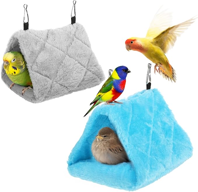 2 Pack Bird Nest for Cage Warm Hanging Bird Cages Hammock Birds Warmer for Cage Snuggle Cave Sleeping Bed for Cages, Pet Parrot Budgies Parakeets Cockatiels Lovebirds, Blue & Grey