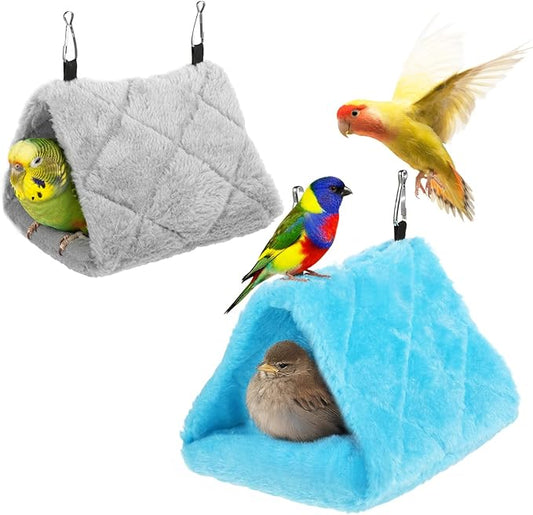 2 Pack Bird Nest for Cage Warm Hanging Bird Cages Hammock Birds Warmer for Cage Snuggle Cave Sleeping Bed for Cages, Pet Parrot Budgies Parakeets Cockatiels Lovebirds, Blue & Grey
