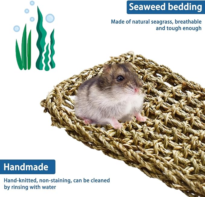 19.7 x 7.87 Bird Seagrass Mat Natural Seagrass Woven Net Rat Cage Accessories Bird Foraging Chew Wall Toys Climbing Rope Ladder Chew Toys for Parrots Cockatoos Lovebird Cockatiel Hamster Parakeet