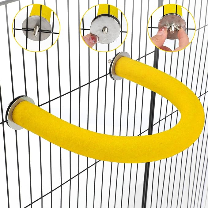 Rypet U Shape Parrot Perch Stand Toy for Paw Grinding Clean Stick Exercise, Rough-Surfaced Quartz Bird Perch Standing Cage Accessories for for Small Parakeets Cockatiels Conures Macaws (Yellow M)
