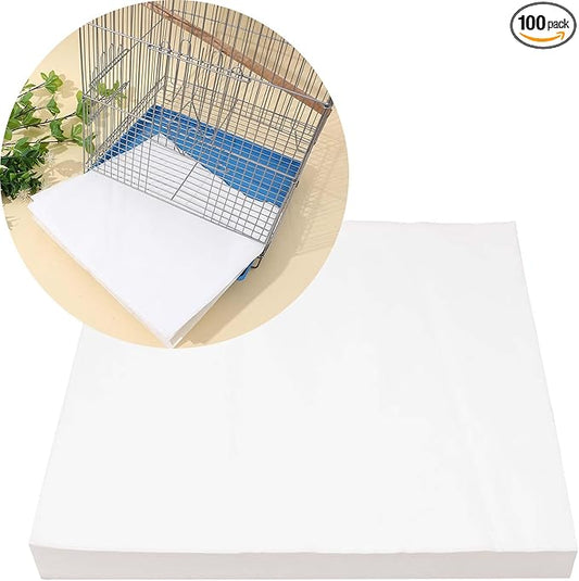 100 Sheets Bird Cage Liner Papers, Disposable Bird Cage Paper Liners, Cuttable Pet Animal Cages Cushion, Precut Absorbent Bird Paper for Bird Parrot Small Animal, 9.8'' X 13.8''