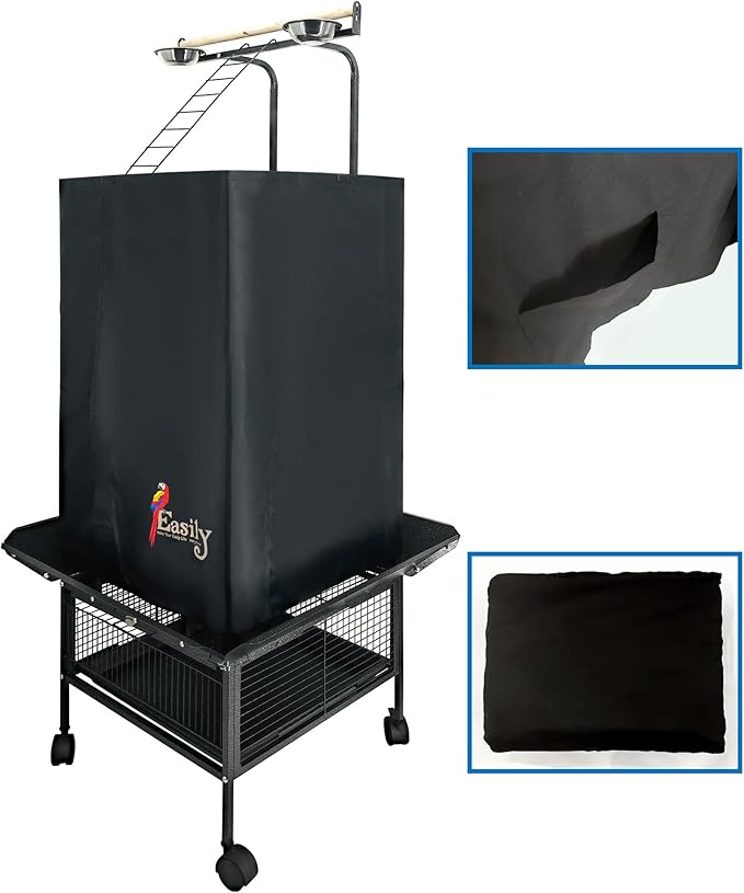 Easily Bird Cage Cover for Large Bird Cage with Play Top, Good Night Birdcage Covers, Black, 61"