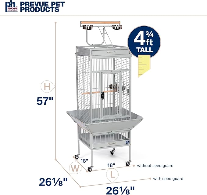 Prevue Pet Products Wrought Iron Select Bird Cage - Large Steel Cage with Rolling Stand, Seed Guards, and Playtop, Durable Design, Ideal for Conures and Medium Birds - Chalk White