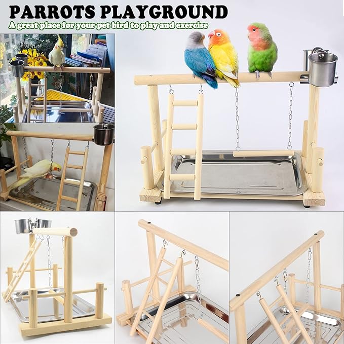 kathson Bird Playground,Parrot Play Stand,Parakeet Play Gym with Feeding Cups,Cockatiel Perchs Playstand with Exercise Toys for Budgie Conures Cockatoos Lovebirds