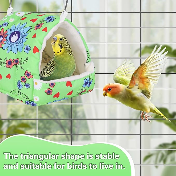 Bird Bed for Cage Warm Winter Nest Hammock with Hanging Hook Cage Accessories for Small Birds Parakeets Cockatiels Love Birds Cockatiels Conures Hamster (Green, S)