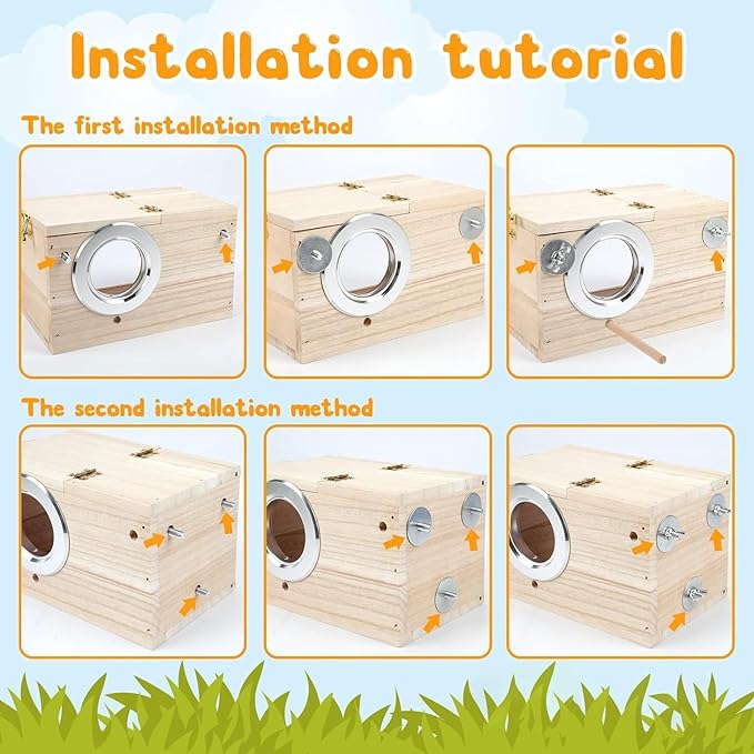 Natural Wood Nesting Box for Parakeet Birds Transparent Design Breeding Box with Perch Wood Bird Cage House for Cockatiel Lovebirds Budgie Finch Parrotlets Canary (X-Large)