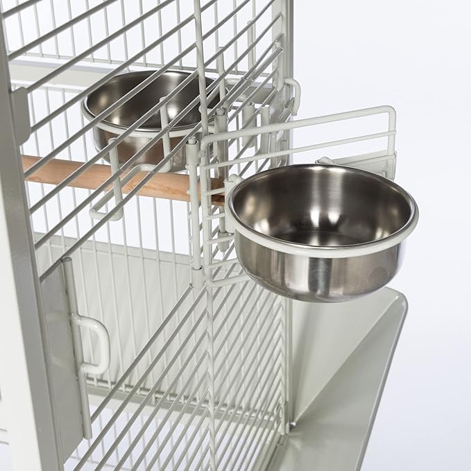 Prevue Pet Products Dome Top Bird Cage - Powder‑Coated Steel Cage with Wheels, Push Button Locks, Seed Guards and Perch, Ideal for Cockatiels, and All Small-Medium Sized Birds - Chalk White