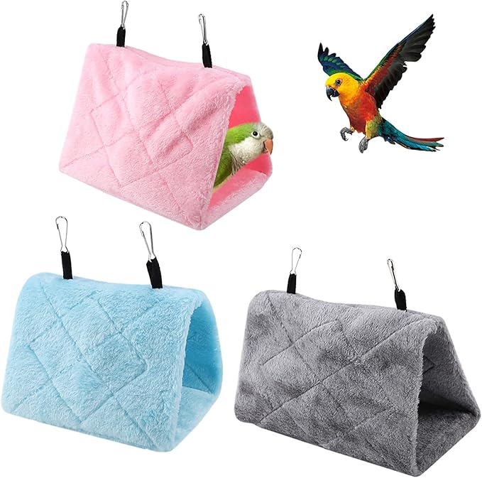 Plush Bird Hammock, Hanging Bird Nest Warm Soft Plush Hammock Hanging Cage Tent Winter Warm Bird Nest House for Birds Parrot Winter Warm Bed Pet Toy Pouch Cotton Bed (S-Grey)