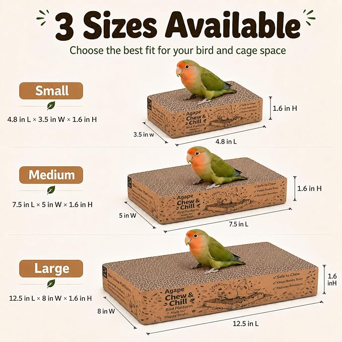 Agape Bird Chew Toy, Shreddable Bird Cardboard Platform, Chewable Resting Perch Toy for Small & Medium Parrot, Cage-Mounted Paper Toy for Budgies, Lovebirds, Cockatiels & Conures, Supports Beak Health