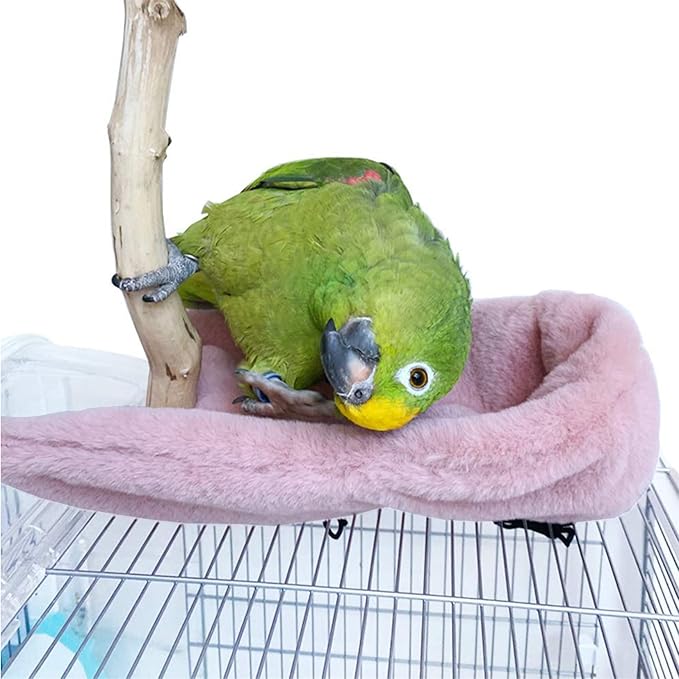 Bird Buddy, Corner Fleece Bird Blanket, Cozy Bird Bed Warmer Parrot House for Cage, Cuddle Nest Hanging Toy for Lovebirds, Parakeet,Pink 15 * 22Cm