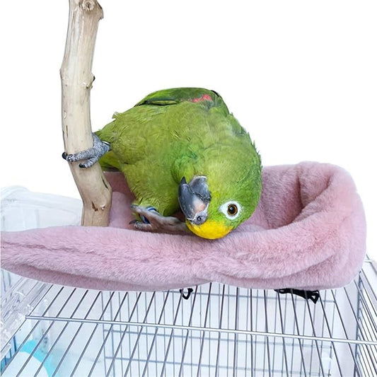 Bird Buddy, Corner Fleece Bird Blanket, Cozy Bird Bed Warmer Parrot House for Cage, Cuddle Nest Hanging Toy for Lovebirds, Parakeet,Pink 15 * 22Cm