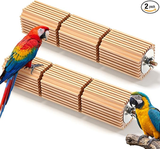 CroBlissful 2 Pcs Wooden Parrot Chew Toys Natural Wooden Bird Foraging Toy Chew Accessories Relieve Boredom and Anxiety, Foraging Toys, for Parakeet, Cockatiel, Conure, Budgie, Lovebird (S)