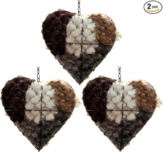 Fiber Bird Nesting Heart, Refillable Birds Nests Holder Heart Shape for Wild Birds, Winter Fowl Gifts Animal Hummingbirds Lovers Home Garden Yard (2)