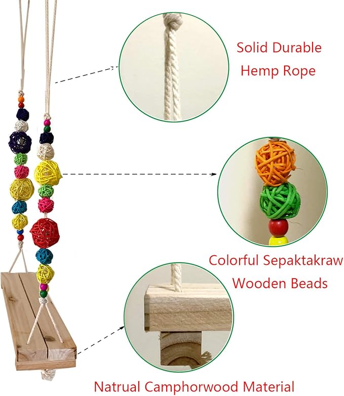 Chicken Swing and Perch - Handmade Wood Stand Coop Toy for Hens - Accessories Ladder for Poultry Run - Large Bird Parrot Hen Macaw Rooster Chick Toy