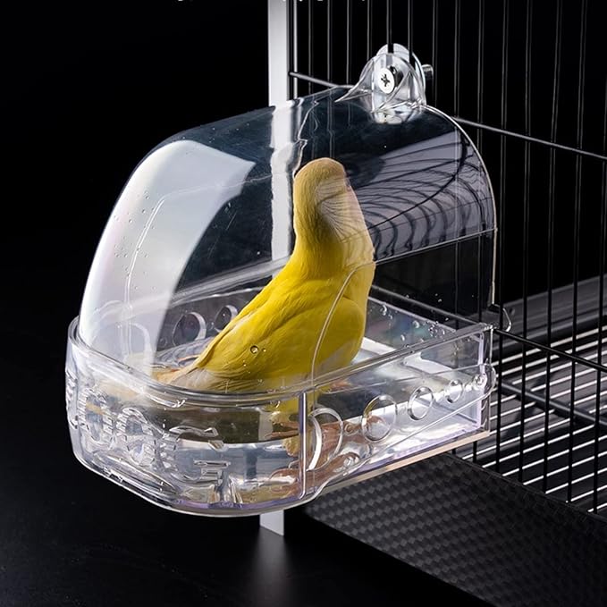 Bird Bath Cage, Cleaning Pet Supplies Cockatiel Bird Clear Bathtub with Hanging Hooks and Bottom Drawer for Little Bird Parrots Spacious Parakeets Portable Shower for Most Birdcage