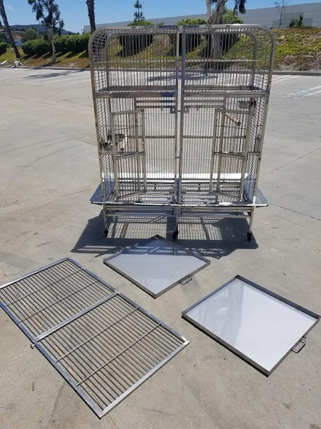 XL Size Full 304 Stainless Steel Double Macaw Cockatoo Parrot Bird Pet Breeder Cage w/Divider SUS304 Medical Grade Steel