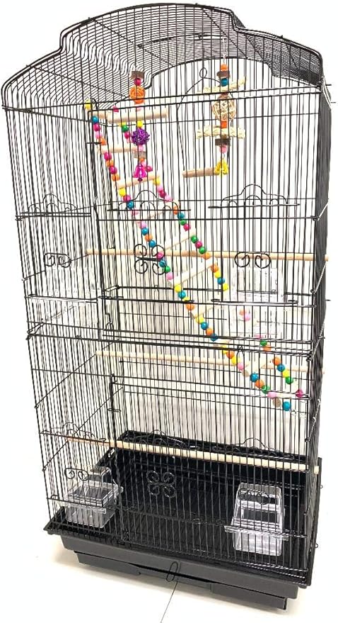 Mcage Large Dome Roof Top Flight Parrot Bird Cage with Toy Ladder Rolling Stand for Cockatiel Parakeet Conure Lovebird Budgie Parrotlet Finch Canary Small Parrot