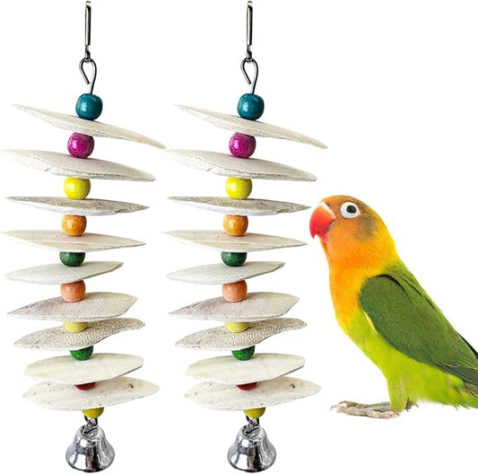 PINVNBY 2 Pack Natural Bird Toys with Cuttlebone Calcium Parakeet Chewing Toy Hanging Bird Beak Grinding Stone Cage Accessories for Parrot Budgie Lovebird Cockatiel (Large)